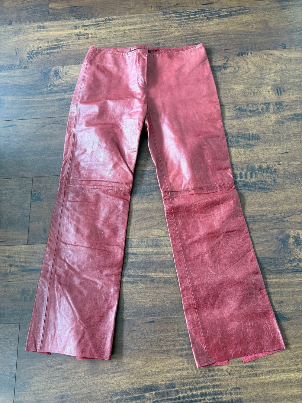 Vintage Parallel Red Leather Pants Y2K Straight Leg Pants Size 4